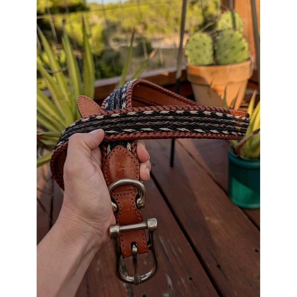 Willis & Geiger Braided Horsehair Woven Brown Leather Belt Silver Buckle 36